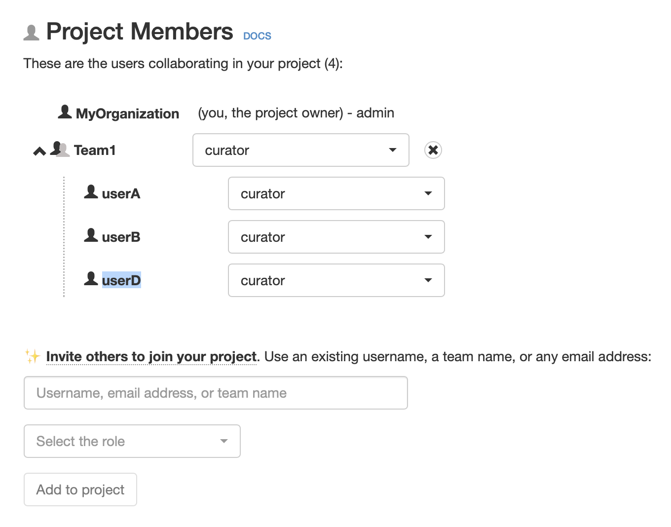 Screenshot: show your updated team in project